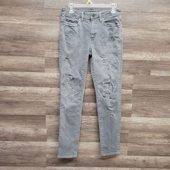 American Eagle Gray Mens 28X32 Airflex + Plus Skinny Jeans Denim Distressed - Picture 2 of 16